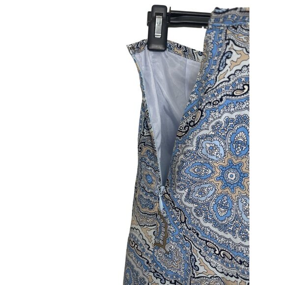 Ann Taylor Loft 100% Silk Blue & Tan Print Knee-Length Skirt Size 4 - Picture 3 of 7